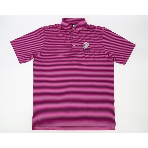 Footjoy Men's Medium Purple Striped Golf Performance Polo Shirt Military Marines - Picture 2 of 7